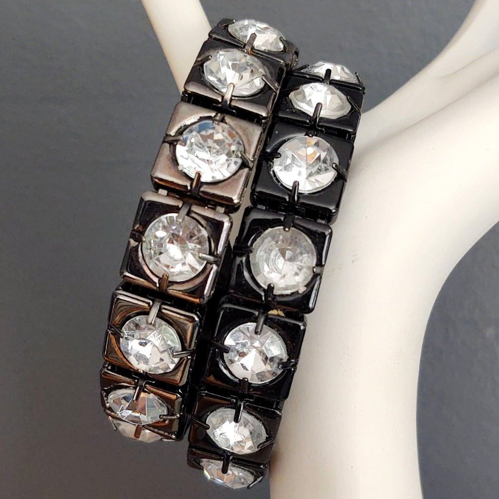 2 metal and clear bead bangles